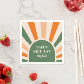 レトロ日が差すことアーチタイポグラフィ誕生日グリーン スタンダードカクテルナプキン (インサイチュ)