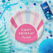 レトロ日が差すことアーチタイポグラフィ誕生日ピンク ペーパープレート (パーティー)