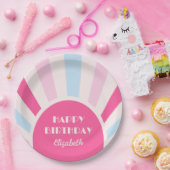 レトロ日が差すことアーチタイポグラフィ誕生日ピンク ペーパープレート (パーティー)