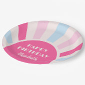 レトロ日が差すことアーチタイポグラフィ誕生日ピンク ペーパープレート (アングル)