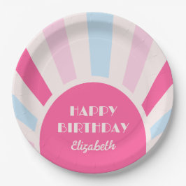 レトロ日が差すことアーチタイポグラフィ誕生日ピンク ペーパープレート