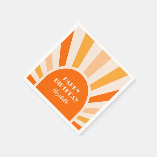 レトロ日が差すことアーチタイポグラフィ誕生日ピーチ スタンダードカクテルナプキン (角)