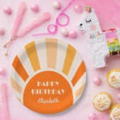 レトロ日が差すことアーチタイポグラフィ誕生日ピーチ ペーパープレート (パーティー)