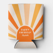 レトロ日が差すことアーチタイポグラフィ誕生日ピーチ 缶クーラー (正面)