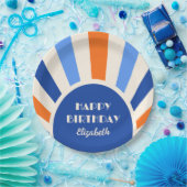 レトロ日が差すことアーチタイポグラフィ誕生日ブルー ペーパープレート (パーティー)