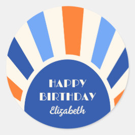 レトロ日が差すことアーチタイポグラフィ誕生日ブルー ラウンドシール