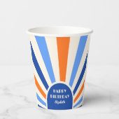 レトロ日が差すことアーチタイポグラフィ誕生日ブルー 紙コップ (裏面)
