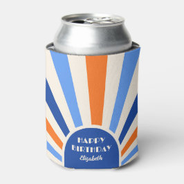 レトロ日が差すことアーチタイポグラフィ誕生日ブルー 缶クーラー