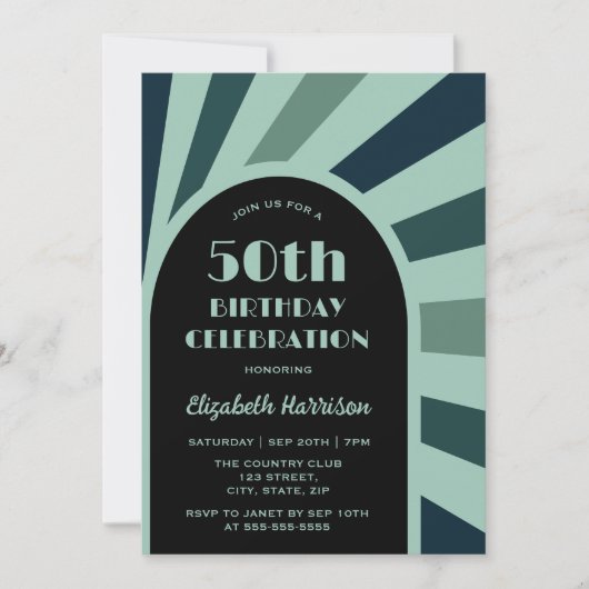 レトロ日が差すことアーチフレームタイポグラフィ誕生日 招待状 (正面)