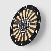 レトロ日が差すことグランジブラウン&ベージュチェスボード ラウンド壁時計 (傾斜)