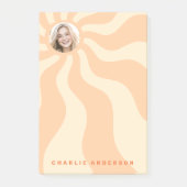 レトロ日が差すことスワールオレンジの太陽の写真と名前 ポストイット (正面)