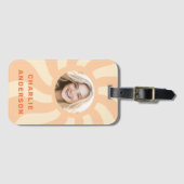 レトロ日が差すことスワールオレンジの太陽の写真と名前 ラゲッジタグ (正面横)