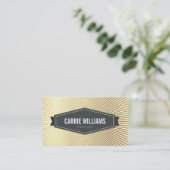 レトロ日が差すことパターングレーバッジロゴ金ゴールド箔 名刺 (スタンド正面)