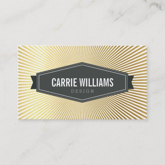 レトロ日が差すことパターングレーバッジロゴ金ゴールド箔 名刺 (正面)