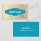 レトロ日が差すことパターンターコイズバッジロゴ金ゴールド 名刺 (正面/裏面)