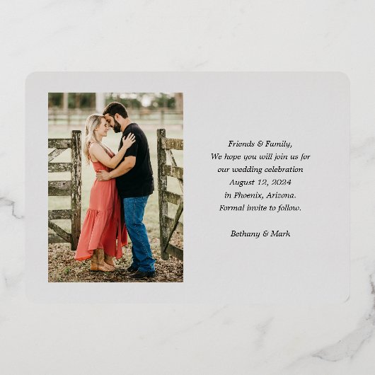 レトロ日付フォイルの保存招待状 箔招待状 (裏面)