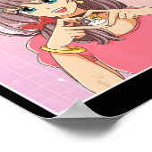 レトロ日本のアニメガールVAPORWAVEエステティックピンク ポスター (角)