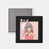 レトロ日本のアニメガールVAPORWAVEエステティックピンク マグネット (正面/裏面)