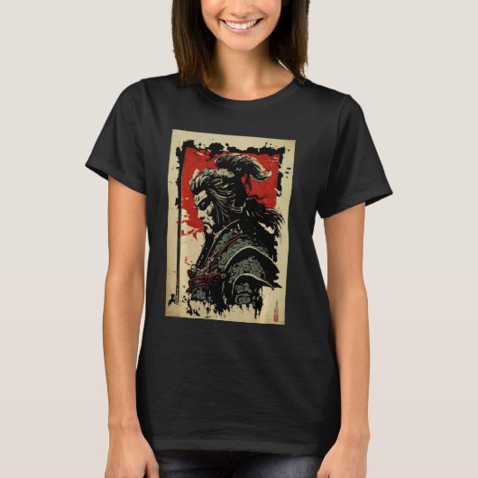 レトロ日本のアート侍ヴィンテージ和風仏札 Tシャツ (正面)