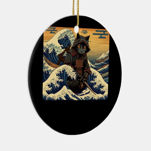 レトロ日本のサムライが波素晴らしを北風に打つ セラミックオーナメント (右)