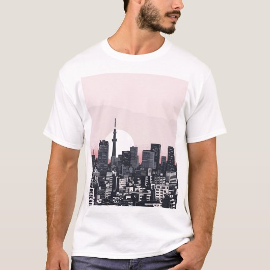 レトロ日本のシティスケープTシャツ Tシャツ (正面)