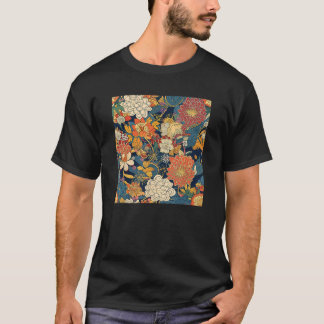 レトロ日本のフラワーウッドブロック抽象芸術フローラPa Tシャツ