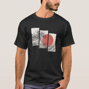 レトロ日本の日本国旗素晴らし波形グラフィック Tシャツ