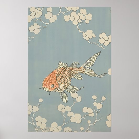 レトロ日本風金魚プリント - ヴィンテージジャパン ポスター (正面)
