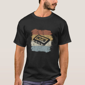レトロ旧学校カセットシルエットヴィンテージミックスT Tシャツ