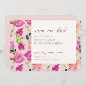 レトロ明るいピンクの水の色のフローラ日付を保存 招待状 (正面/裏面)