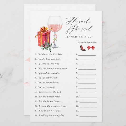 レトロ映画のクリスマス ブライダルシャワーゲーム (正面/裏面)