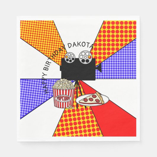 レトロ映画の夜の誕生日パーティー スタンダードランチョンナプキン (正面)