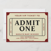 レトロ映画チケットおめでとうベビーシャワー 招待状 (正面)