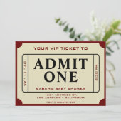 レトロ映画チケットが赤ちゃんのシャワーを一回浴びる 招待状 (スタンド正面)