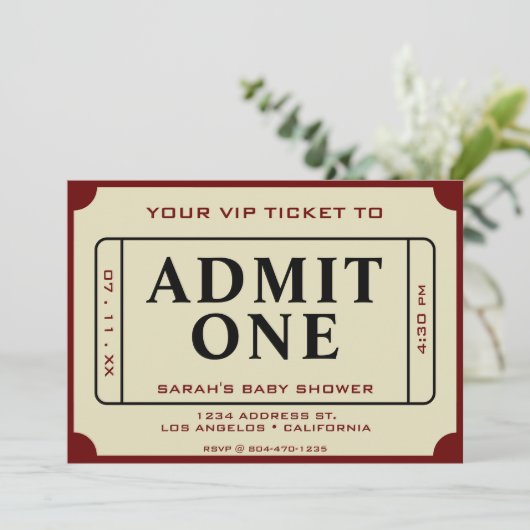 レトロ映画チケットが赤ちゃんのシャワーを一回浴びる 招待状 (スタンド正面)