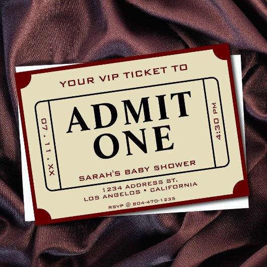 レトロ映画チケットが赤ちゃんのシャワーを一回浴びる 招待状