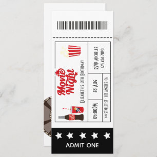 レトロ映画ナイトバースデーパーティーチケット 招待状