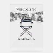 レトロ映画ナイトフィルムストリップカスタムの写真へようこそ アクリルサイン (正面)