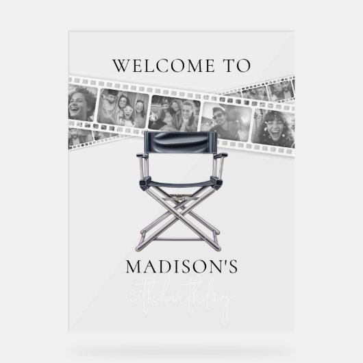 レトロ映画ナイトフィルムストリップカスタムの写真へようこそ アクリルサイン (正面)