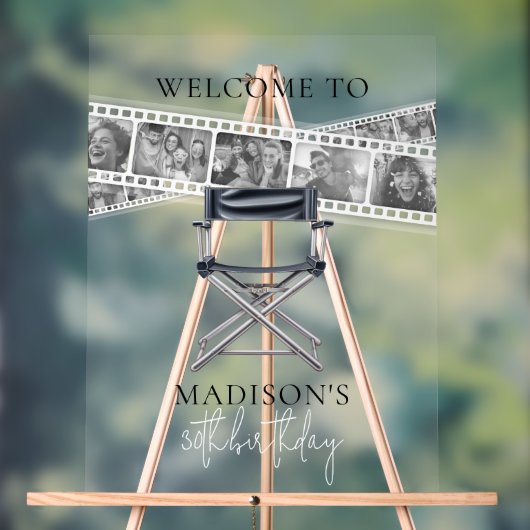 レトロ映画ナイトフィルムストリップカスタムの写真へようこそ アクリルサイン (ニュートラル)