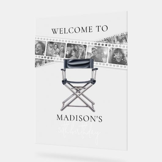 レトロ映画ナイトフィルムストリップカスタムの写真へようこそ アクリルサイン (傾斜)