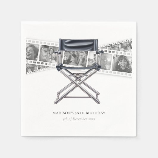 レトロ映画ナイト大人誕生日カスタム写真 スタンダードカクテルナプキン (正面)
