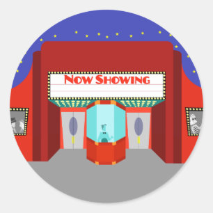 レトロ映画劇場のステッカー ラウンドシール