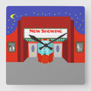 レトロ映画館アクリル壁時計 スクエア壁時計