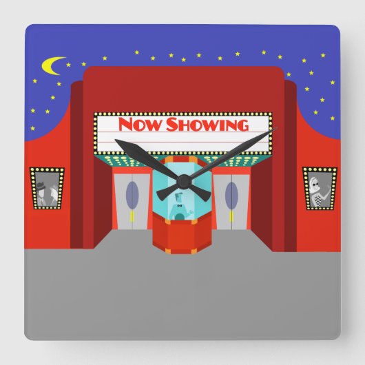 レトロ映画館アクリル壁時計 スクエア壁時計 (正面)