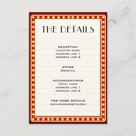 レトロ映画館マーキーサイン結婚の詳細 エンクロージャーカード (正面)