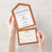 レトロ映画館マーキーサイン結婚ズ オールインワン招待状 (貼ってはがせる)