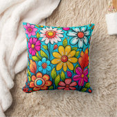 レトロ春ヒッピーのフラワーパワー クッション (ブランケット)