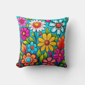 レトロ春ヒッピーのフラワーパワー クッション (正面)