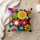 レトロ春ヒッピーのフラワーパワー クッション (ブランケット)
